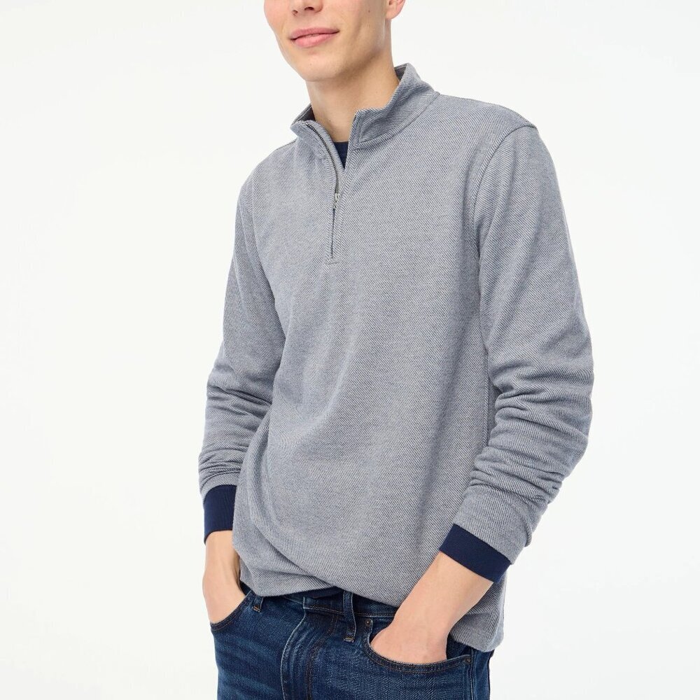 NWT J. Crew Factory Authentic Fleece Blue Striped Half Zip Pullover Mens Small